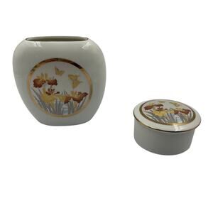 Vintage Chokin Iris Butterfly Fine China Porcelain Trinket Dish Vase Japan Made